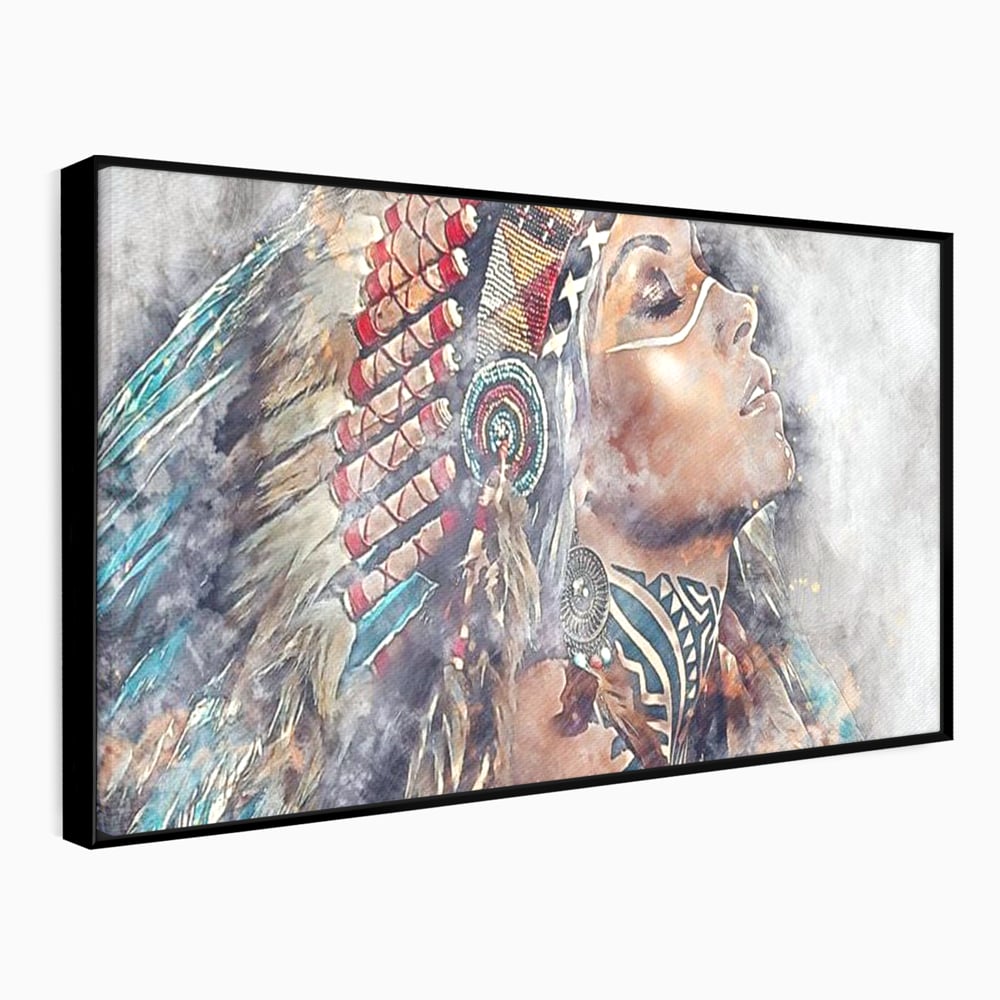 Tablou canvas cu tablou canvas cu femeie indigena, in rama de aluminiu negru